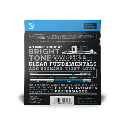 D'Addario EXL160-5 Nickel Wound 5-String Bass, Medium, 50-135, Long Scale