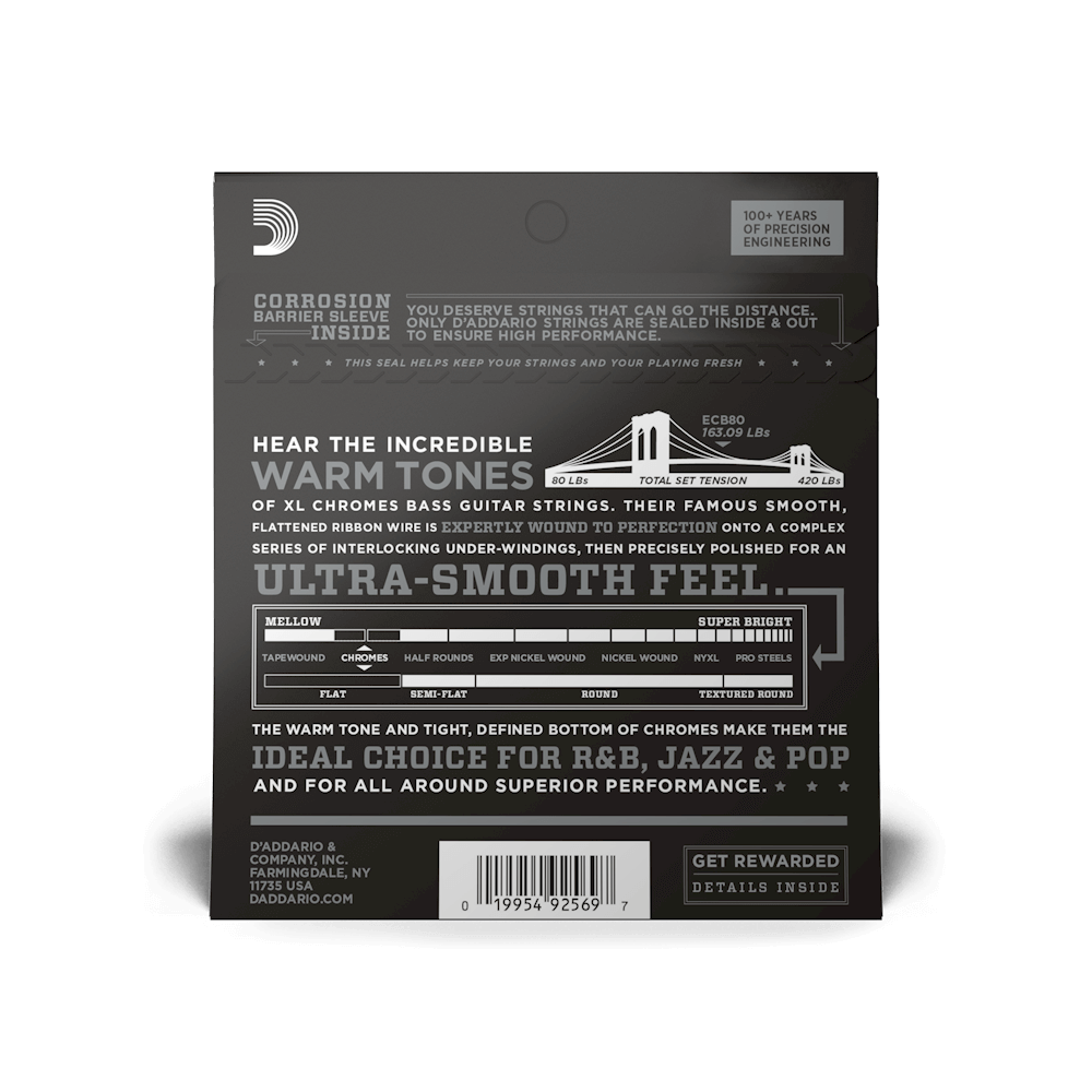 D'Addario ECB80 Chromes Bass, Light, 40-95, Long Scale