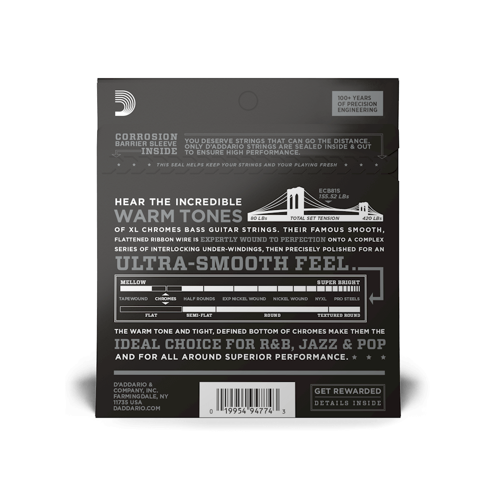 D'Addario ECB81S Chromes Bass, Light, 45-100, Short Scale