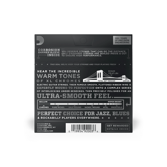 D'Addario ECG23 Chromes Flat Wound,Extra Light, 10-48