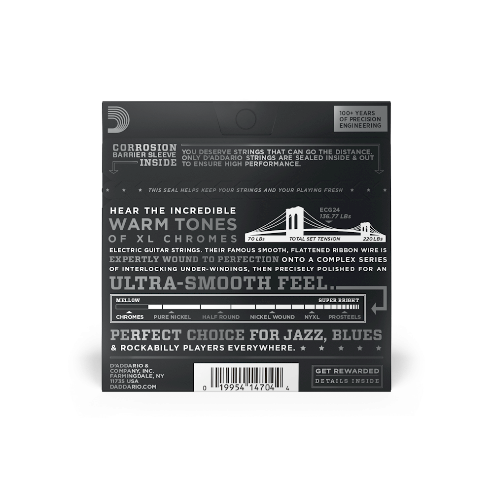 D'Addario ECG24 Chromes Flat Wound, Jazz Light, 11-50