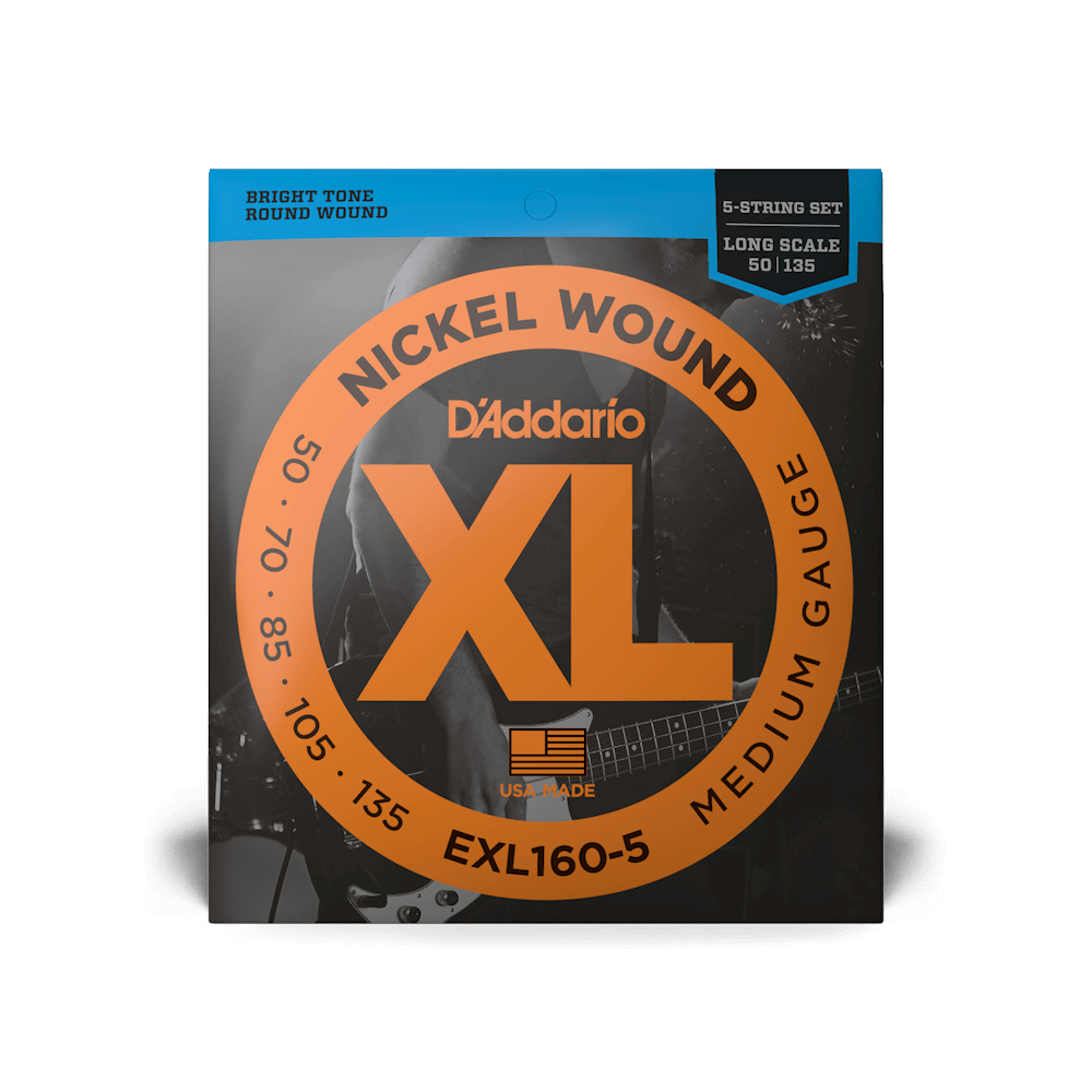 D'Addario EXL160-5 Nickel Wound 5-String Bass, Medium, 50-135, Long Scale