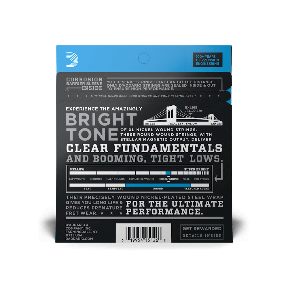D'Addario EXL165 Nickel Wound Bass, Custom Light, 45-105, Long Scale