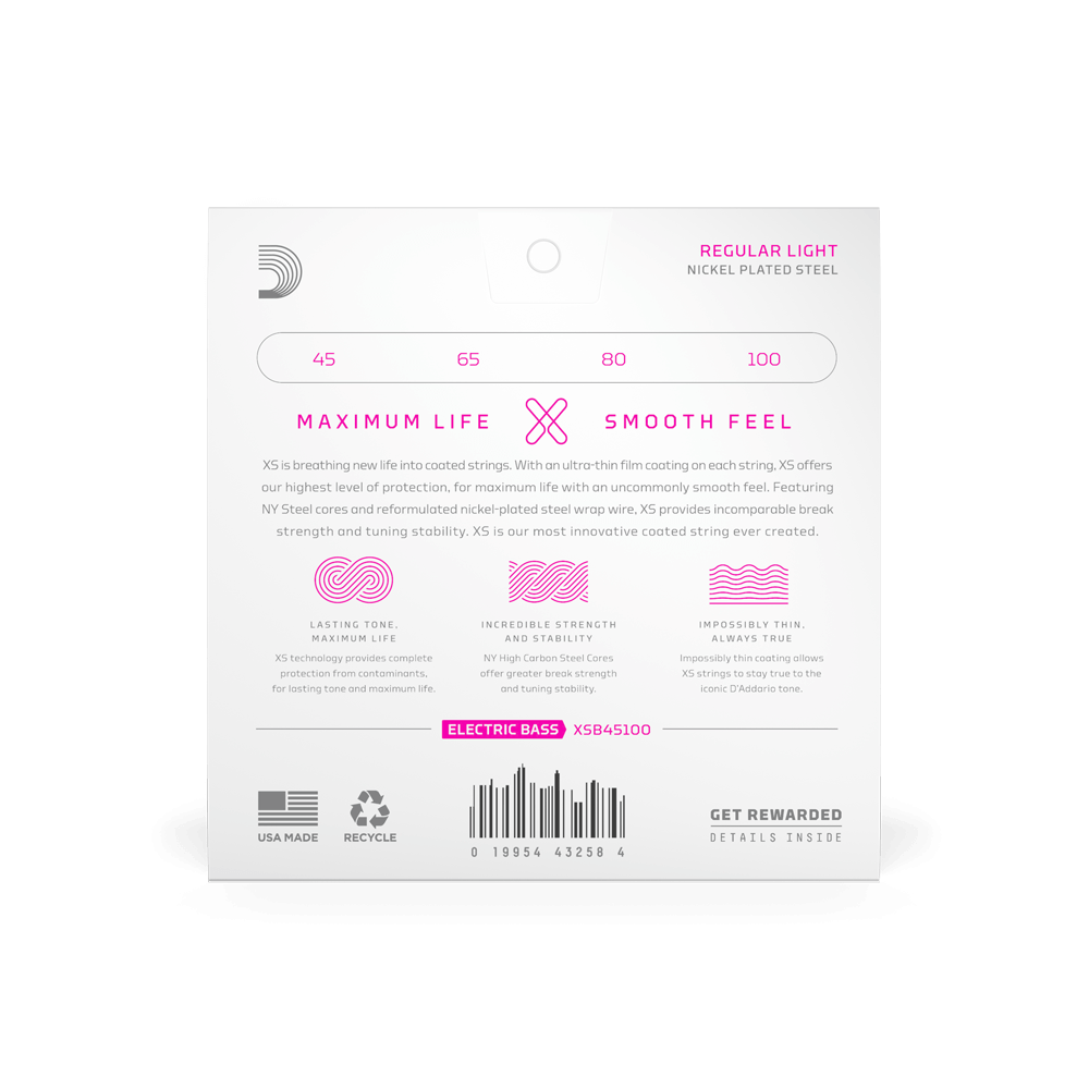 D'Addario XS Nickel 4, Long Scale, 45-100 Regular Light